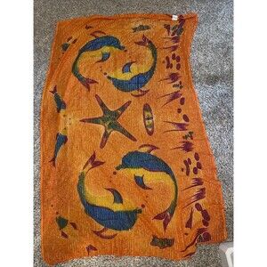 Swim Cover Up dolphin Fish Tropical scarf shawl made in India Metallic Beach
